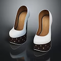 Stylish High Heels With White Upper And Brown Heels Adorned With Gold Studs