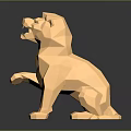 Golden Geometric Lion Sculpture With Low Poly Design And Reflective Surface On Black Background