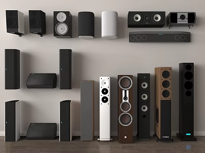 Modern Home Audio Speakers In Various Styles Including Floor Standing And Bookshelf Designs 3d model