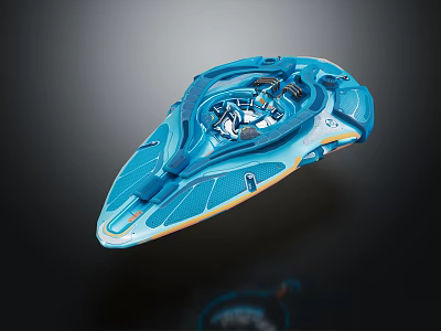 Futuristic Blue Flying Vehicle With Streamlined Design Transparent Cockpit Interior Seats Control Panel Hovering 3d model