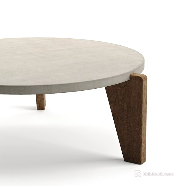 Modern Round Coffee Table With Light Colored Surface And Wooden Legs 3d model