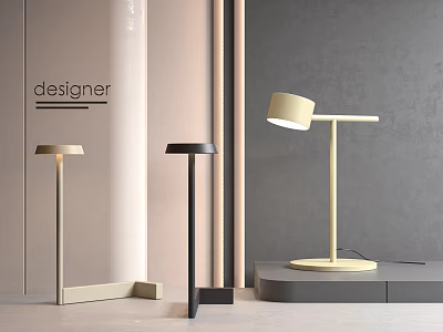 Modern Designer Table Lamps Beige Black Illuminated with Sleek Stands in Minimalist Interior 3d model