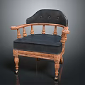 Traditional Single Sofa With Wooden Carved Arms Black Upholstered Cushion And Caster Wheels