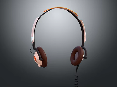 Stylish Wired Over Ear Headphones With Brown Ear Cushions And Orange Accents 3d model