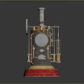 Vintage Steam Engine Model With Metal Structure Red Base And Gear Mechanism