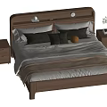Modern Wooden Double Bed With White Sheets Brown Blanket Dark Pillows And Nightstands