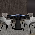 Modern Entertainment Table With Square Game Board And Surrounding White Brown Chairs