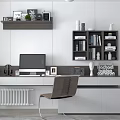 Modern Home Office Desk With White Wall Bookshelf Computer Chair And Green Plants