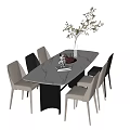 Modern Dining Table And Chairs Combination With Beige Seats And Vase Of White Flowers