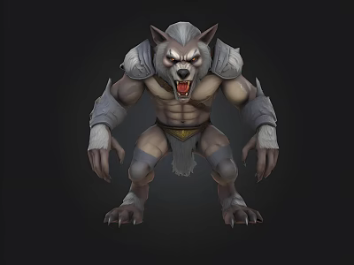 Wolf Headed Fantasy Creature with Muscular Build and Armor 3D Model Design 3d model