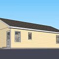 Single Story Yellow House Featuring Black Roof Front Door Windows And Steps
