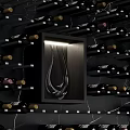 Elegant Modern Wine Cabinet Interior With Neatly Arranged Wine Bottles And Central Decorative Light