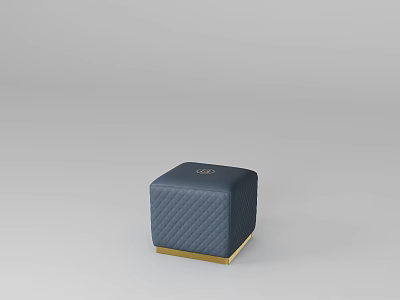Quilted Blue Ottoman with Gold Base and Logo Modern Home Decor Piece 3d model