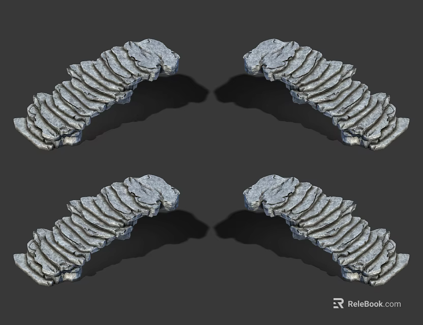 Symmetrical Stone Staircases With Textured Steps And Modern Design Elements 3d model