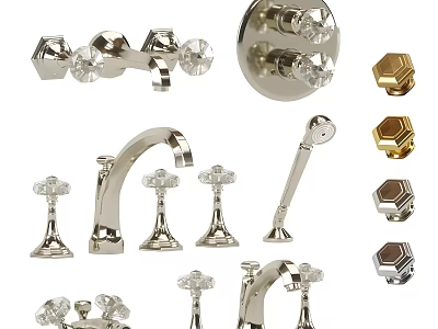 Vintage Bathroom Faucet Collection With Decorative Handles And Metallic Knob Parts 3d model