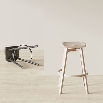 Modern Bar Stool Solid Wood Chair Stool 3d model