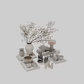 Decorative Ornament Set With Dried Flowers Vase Bowls Cups And Stacked Books