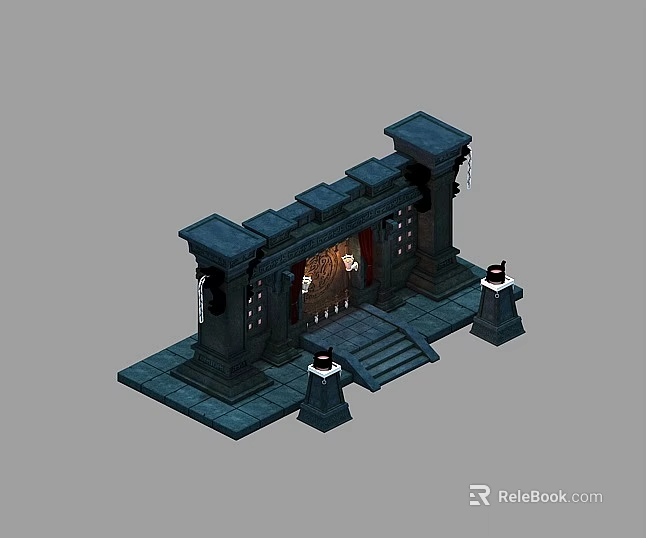 Classical Stone Storefront Entrance With Steps Flanked By Lamp Posts And Illuminated Design 3d model 