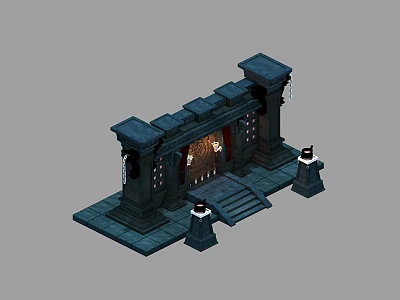 Classical Stone Storefront Entrance With Steps Flanked By Lamp Posts And Illuminated Design 3d model