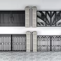 Entrance Gates With Stone Pillars And Modern Metal Geometric Patterns