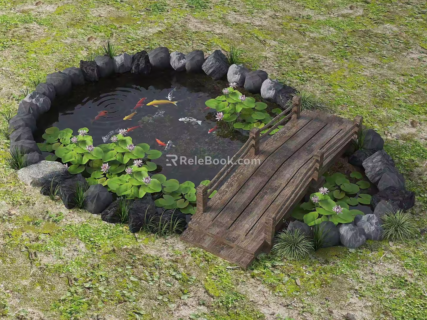 New Chinese Style Landscape Pool Lotus Pool Scene Carp Pool Native Fish Pool Waterscape Ecological Fish Pool Courtyard Waterscape Water Pond Pool 3d model