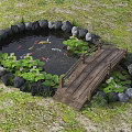 New Chinese Style Landscape Pool Lotus Pool Scene Carp Pool Native Fish Pool Waterscape Ecological Fish Pool Courtyard Waterscape Water Pond Pool 3d model
