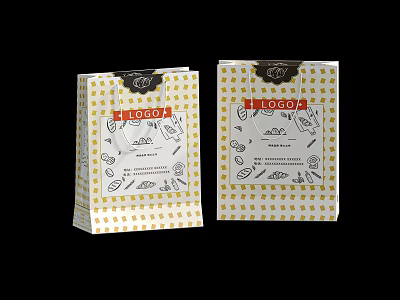 Yellow Polka Dot Paper Bags With LOGO And Baking Icons For Pastry Packaging Design 3d model