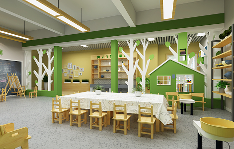 Modern kindergarten ceramic art classroom 3d model