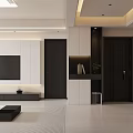 Modern Living and Dining Room Interior With Black Sofa Decorative Painting And Lighting Design