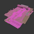 Architectural Building Model With Stone Facade Glass Skylights And Interior Pathways