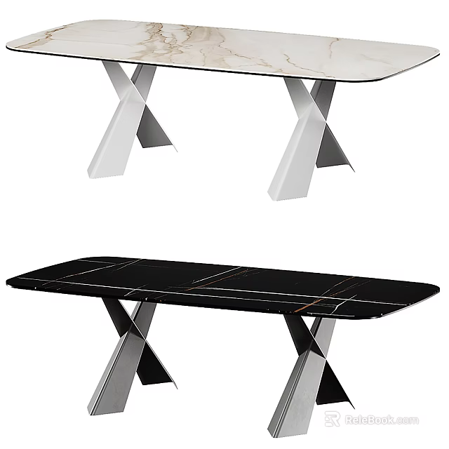 Elegant Modern Dining Tables With White And Black Marble Tops And X Shaped Metal Bases 3d model 