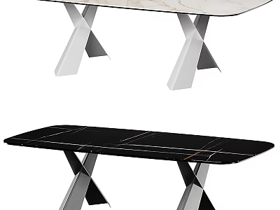 Elegant Modern Dining Tables With White And Black Marble Tops And X Shaped Metal Bases 3d model