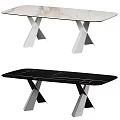 Elegant Modern Dining Tables With White And Black Marble Tops And X Shaped Metal Bases