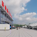 Modern 4S Dealership With Glass Facade Plaza Area Parking Lot And People Walking