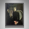 Animal Painting Featuring Woman With Horse In Black Dress Holding Flowers