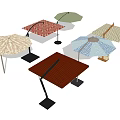 Durable Outdoor Umbrella Structures With Colorful Patterns Metal Frames And Stable Bases 3d model