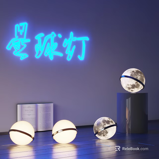 Stylish Moon Globe Decorative Lights With Neon Blue Accent For Modern Home Decor 3d model 