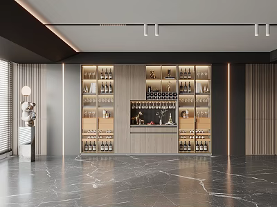 Elegant Contemporary Wine Cabinet Design With Glass Shelves And Wine Bottle Storage 3d model