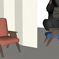 Orange And Blue Accent Chairs With Wooden Legs In Minimalist White Room