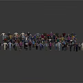 Group of Small Colored Men Model Figures Standing Together in Arrangement