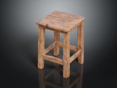 Rustic Solid Wood Stool With Simple Design And Square Seat Legs 3d model