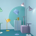 Modern Colorful Lighting Combinations With Floor Lamps And Display Platforms