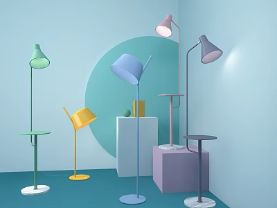 Modern Colorful Lighting Combinations With Floor Lamps And Display Platforms 3d model