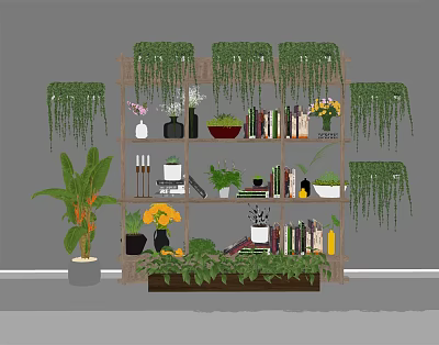 Modern Bookshelf Plant Decorative Rack Green Plant Decorative Rack Potted Plant 3d model