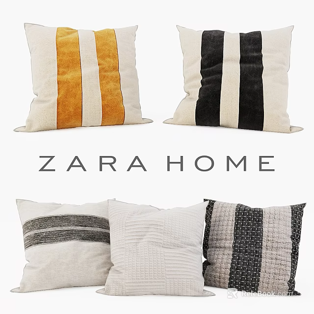 ZARA HOME Trendy Decorative Pillows Featuring Striped Patterns and Textured Details for Modern Home Decor 3d model 