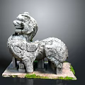 Ancient Stone Lion Statue With Detailed Carving And Moss On Base