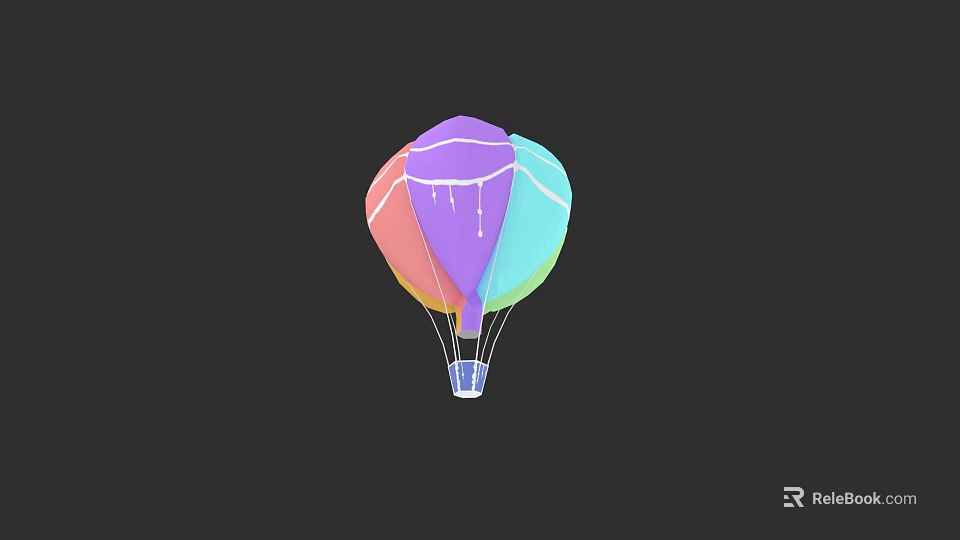 Colorful Hot Air Balloon With Vibrant Multicolored Design And Hanging Basket 3d model 