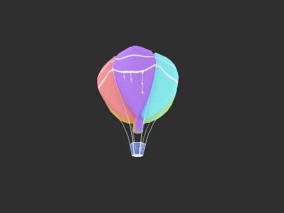 Colorful Hot Air Balloon With Vibrant Multicolored Design And Hanging Basket 3d model