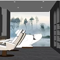 Elegant Modern Beauty Salon Interior with White Chairs Marble Flooring Mirrors and Tree View Windows