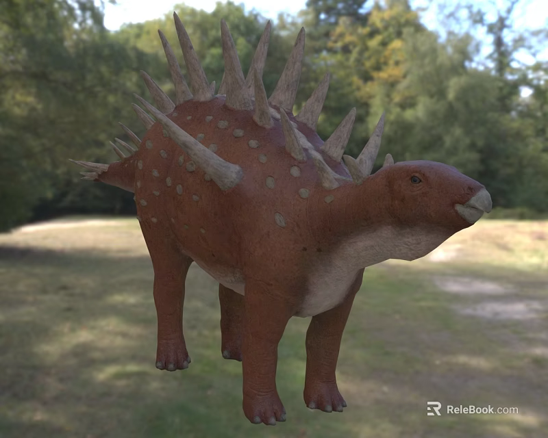 Realistic Brown Reptile Model with Spiked Back and White Spots in Grass Field 3d model 